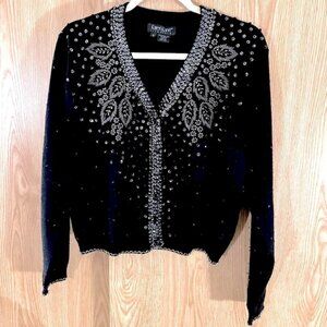 Karen Kane Black 100% Wool Pearl Beaded Gorgeous Sweater Cropped